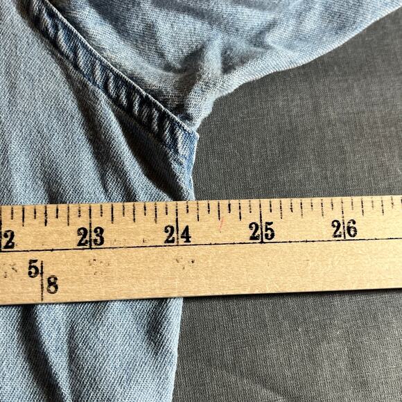 Chaps Ralph Lauren Dress Shirt Mens Size 16.5 34/35 Blue Denim Button Down FLAW - Picture 13 of 16